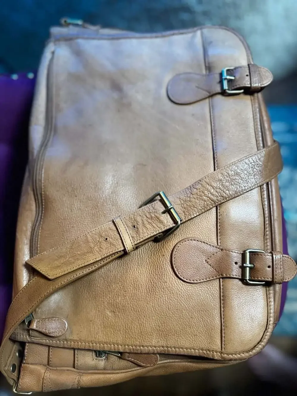 Vintage Boulder Ridge Leather Glove Tanned Leather Briefcase Shoulder Bag Tan